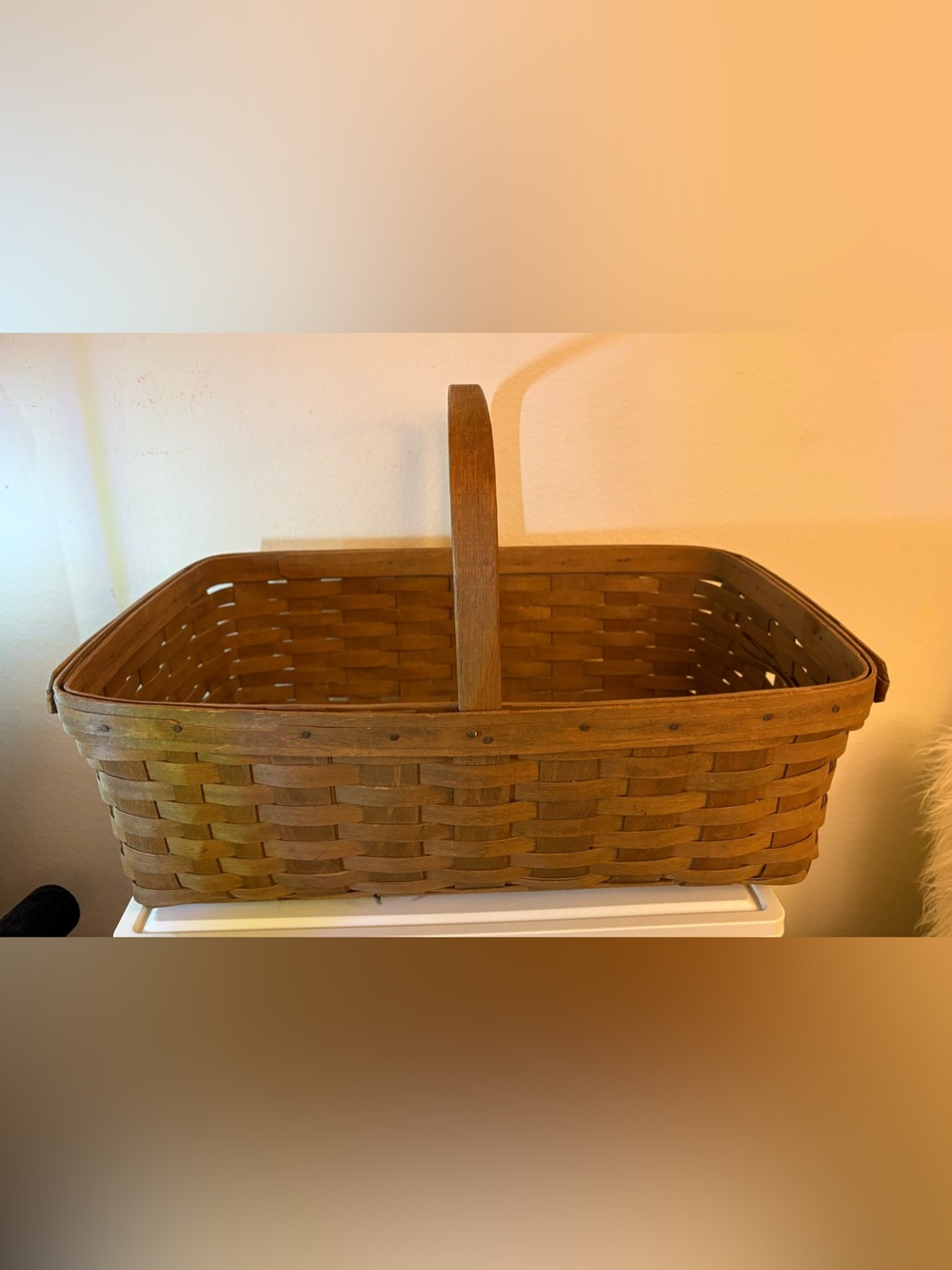 Vintage 1984 Longaberger Extra Large Rectangular Basket w/ Single Wood Handle